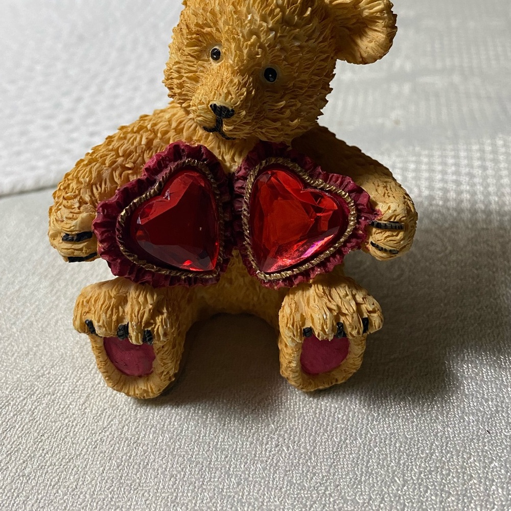 Vintage 1980's K's Collection Cute Bear Resin Figurine with Red Heart Accents